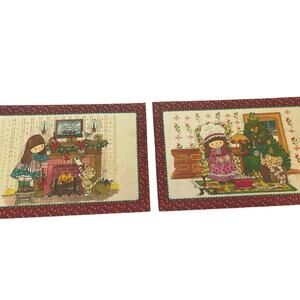 Vintage 1977 Two Cindy Doll Christmas Laminated Place Mats Rick Rack Border